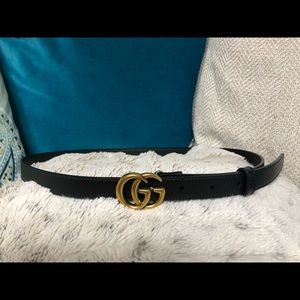 Gucci 0.8” Belt Gold Buckle Black Sz 75